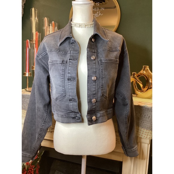 Michael Kors Jackets & Blazers - Michael Kors Womens Charcoal Grey Cropped Denim Jacket Stretch Cotton Size M